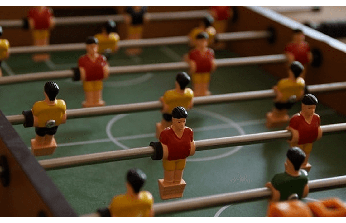 Closeup picture of foosball players